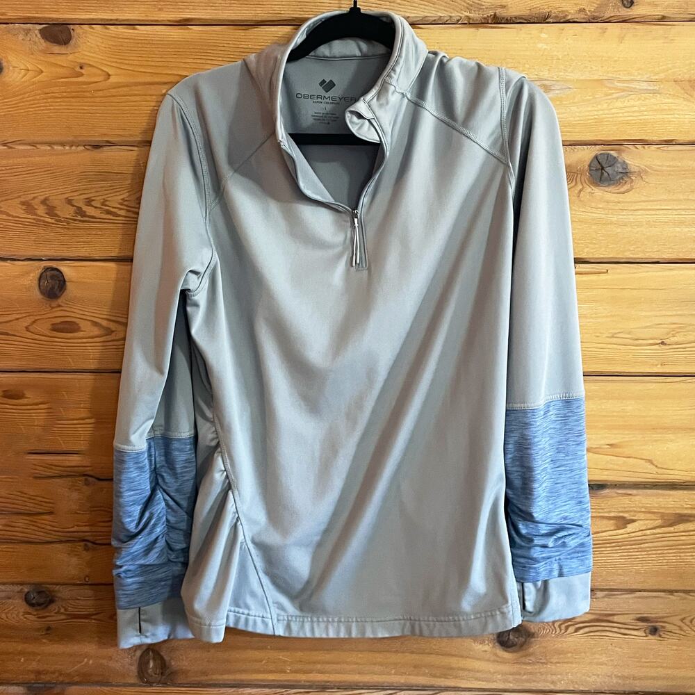 Obermeyer Two Tone Grey Blue Pull Over Sweater Large